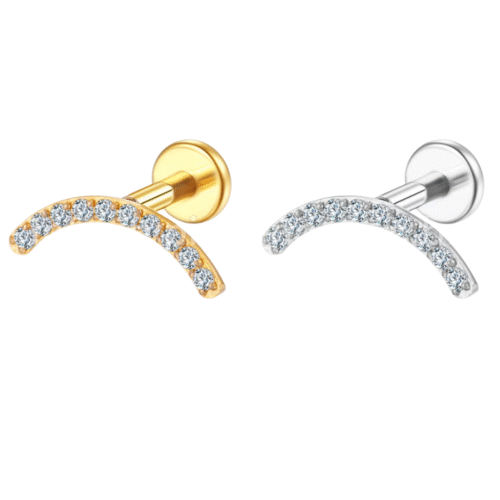 Piercing Labret Aço Cirúrgico Curvo Zircônia Cravejada Cod 13424