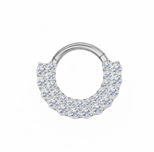 Piercing Argola Aço Cirúrgico Segmento Articulado 2 Fileiras Zircônia Cravejada Cod 10710