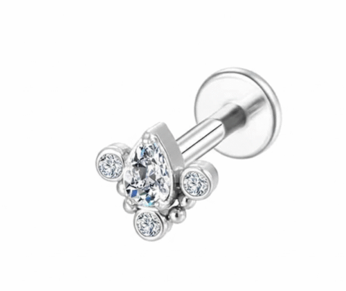 Piercing Labret Aço Cirúrgico Indiano Zircônia Cravada Cod 730