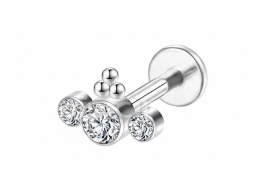 Piercing Labret Aço Cirúrgico Indiano Com Zircônia Cravada Cod 10224 10223