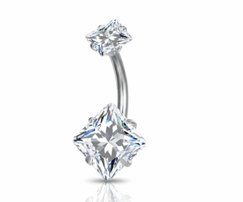 Piercing Aço Cirúrgico Banana 2 Pedras Zircônia Cravejada Quadrada Cod 1065 1066