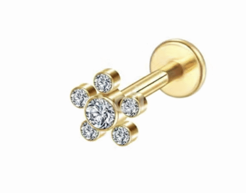 Piercing Labret Aço Cirúrgico Flor Zircônia Cravada Cod 9515 9915