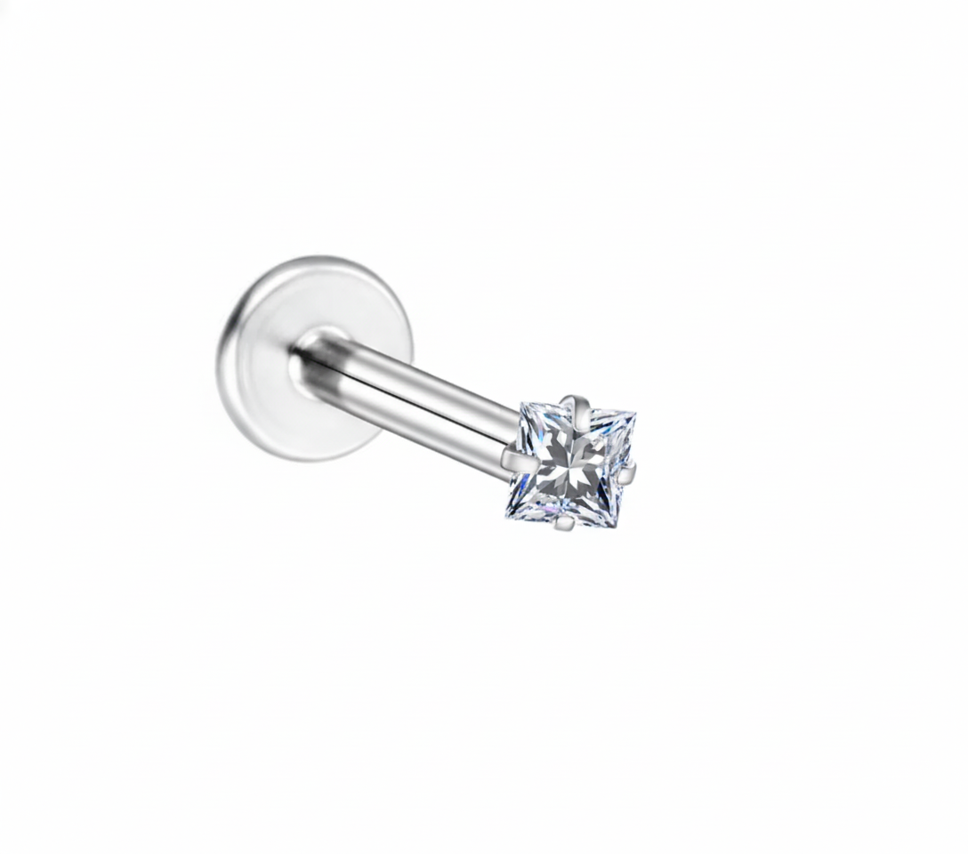 Piercing Labret Aço Cirúrgico Push Pin Zircônia Quadrada Cod 2717 2711