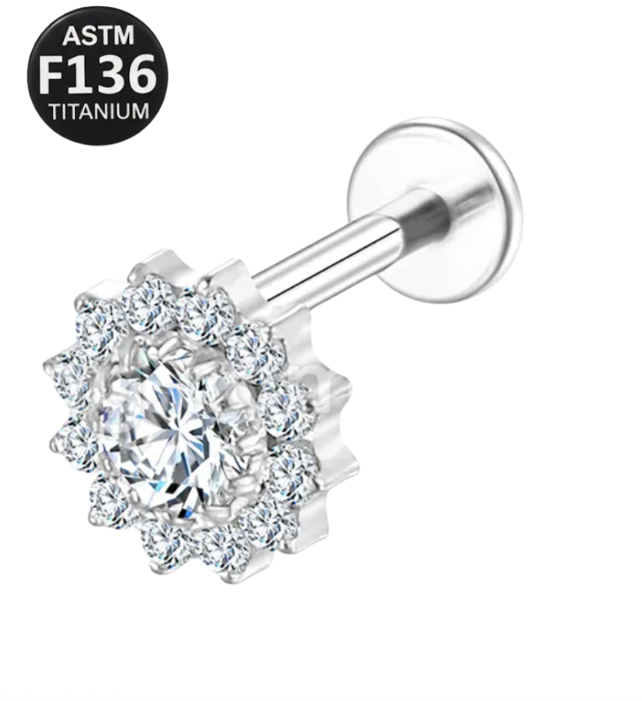 Piercing Labret Titanio Flor Zircônia Cravejada Cod- TC102