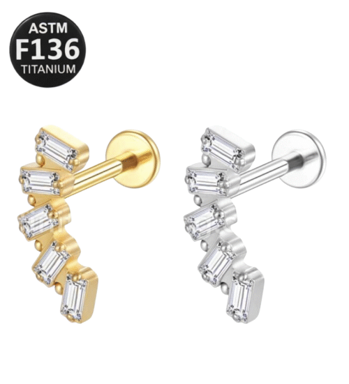 Piercing Labret Cluster Titânio Zircônia Retangular Cod TC145