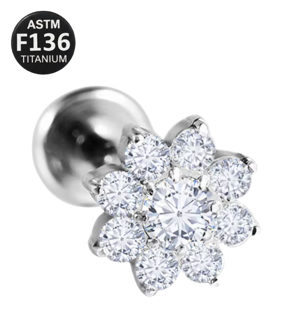 Piercing Labret Titânio Flor Zircônia Cravejada Cod TC8115