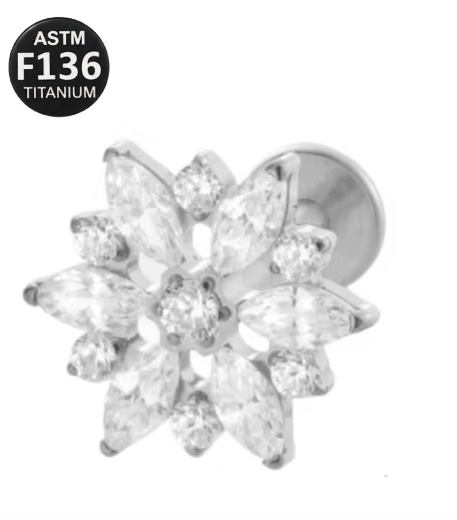 Piercing Labret Titânio Flor Zircônia Cravejada Cod TC8156
