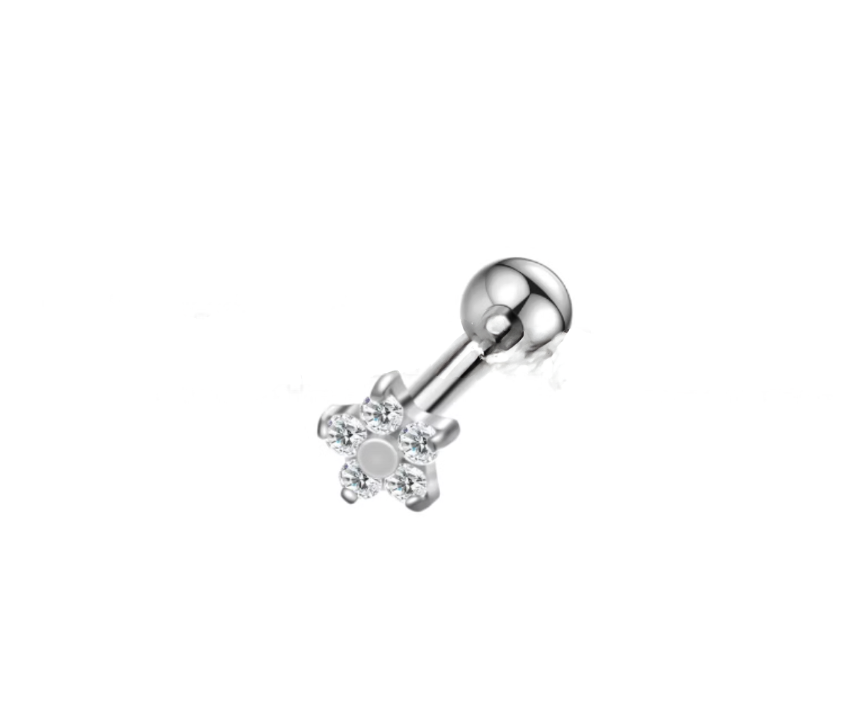 Piercing Barbell Aço Cirúrgico Flor Zircônia Cod 13434 13435